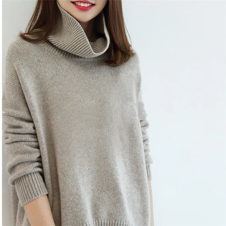 Taille La One Blue Irrégulières Haut En Chèvre Femmes Chandail Sur Long Pull amp; Mode Col Solide Cachemire khaki Épais Couleur De Hem Tricot ApqaxHRwA