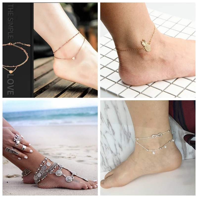 

Women 2019 Women Anklets Simple Heart Barefoot Crochet Sandals Foot Jewelry Two Layer Foot Legs Bracelet Anklets