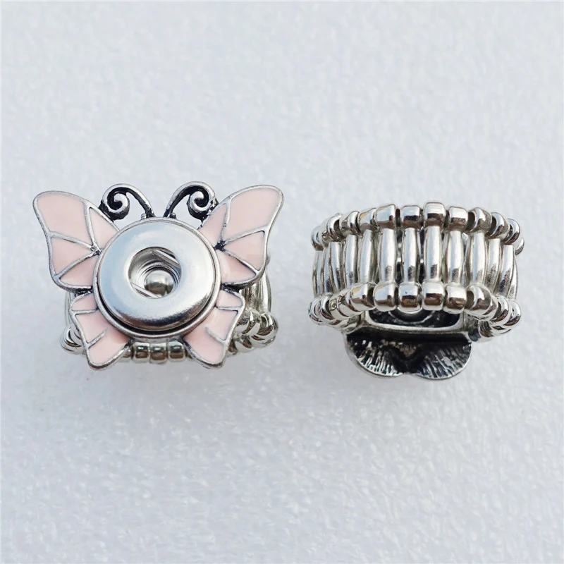 

Fashion Girls Stretchy Adjustable Size Metal 12mm Snap Buttons Enamel Butterfly Ring Jewelry