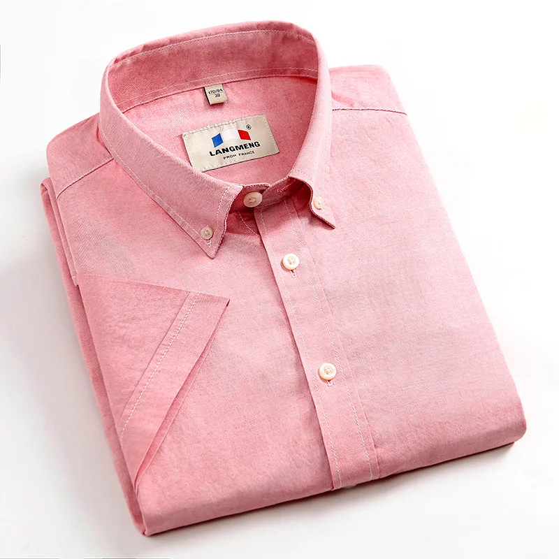 Langmeng плюс размер 5XL Хлопковая мужская рубашка модная летняя Высококачественная Мужская рубашка с коротким рукавом белого и синего цвета - Цвет: L6D0607