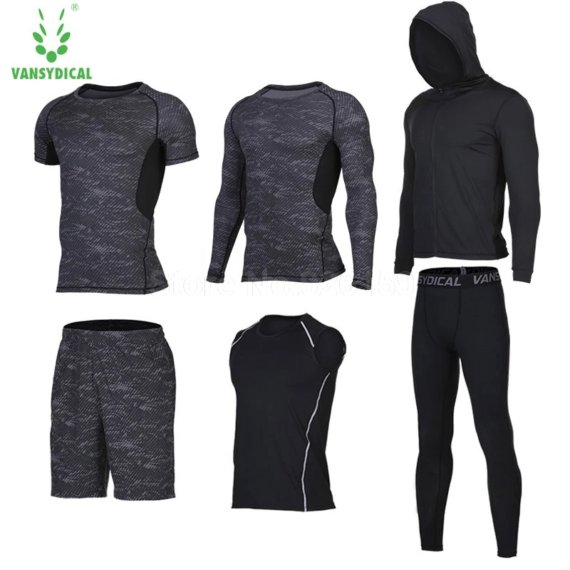 

2018 Running Suits Men Sports Suits Men Running Compression Shirt 6pcs Homme Gym Training Running Tracksuits Men Gym Clothing