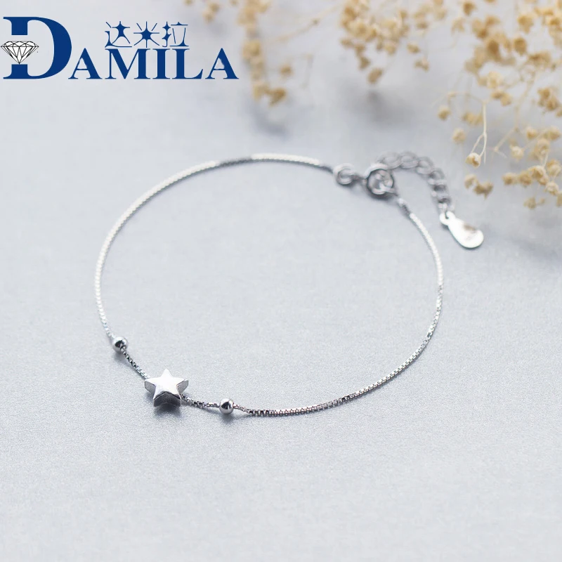 

Bracelet 925 Sterling Silver Single Box Chain Matte Stars Bracelets For Women Fashion Lady Hypoallergenic Sterling-silver-jewelr