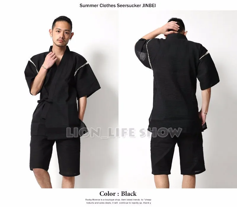 Летние мужские японские кимоно Jinbei с коротким рукавом 2 шт Набор пижамы Домашняя одежда