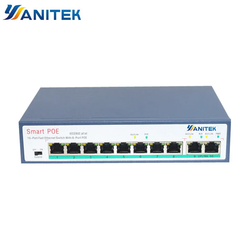 YANITEK 120 Вт сетевой переключатель POE Ethernet с 8 сетевыми портами RJ45 IEEE 802,3 af/at подходит для системы видеонаблюдения/беспроводной AP