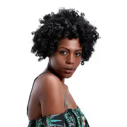 Короткие африканские кудрявый парик для черный Для женщин афро синтетических волос, парики Черный 14 ''женский парик для взрослых