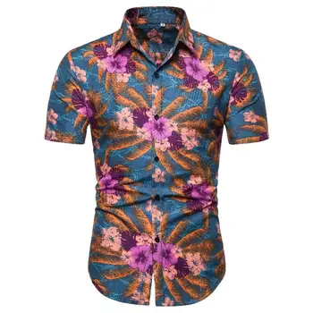 

Flower Men Shirt Floral Blouse Men Short sleeve Fashion Casual Men's dress Shirts Hawaiian Style Summer