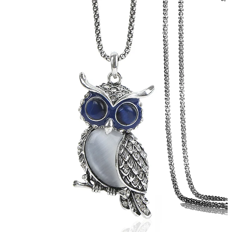 

OL Style Owl Opal Necklaces & Pendants Rhinestone Choker Necklaces for Women Stainless Steel Chain Body Jewelry Collier Femmen