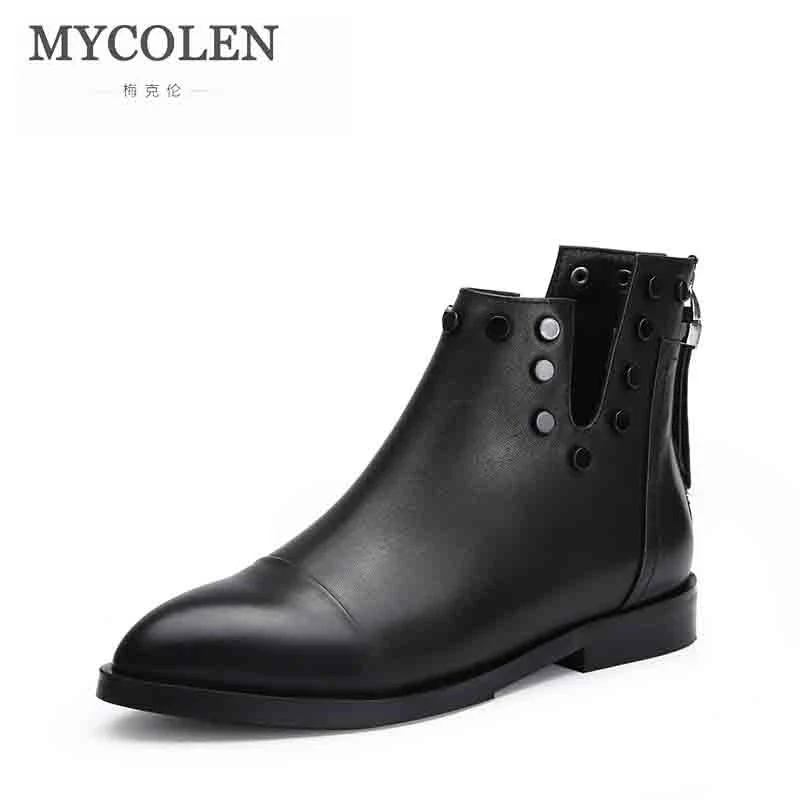 

MYCOLEN 2018 New Arrivals Genuine Leather Chelsea Boots For Woman Top Quality Low Heel Comfortable Retro Female Ankle Boots