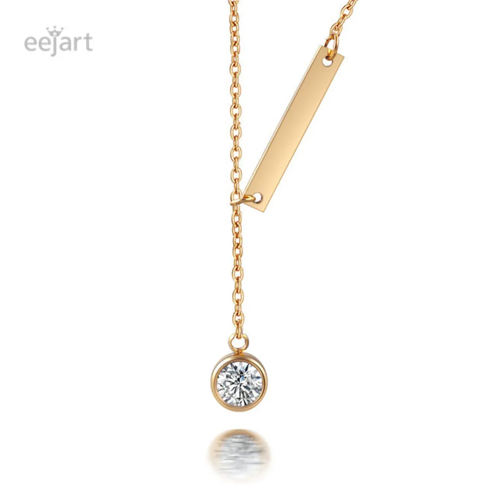 

Gold Filled Bar Necklace with Clear Rhinestone Drop Dangle Women's Elegant Gift