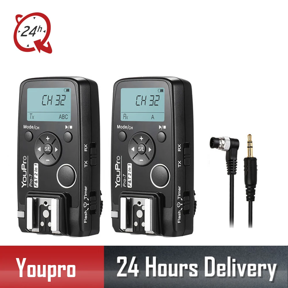

YouPro Pro-7 Wireless Shutter Timer Remote + Flash Trigger w/ DC0 2.5mm PC Sync/Shutter Cable for Nikon D810 D800 D800E Cameras