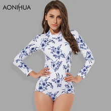 AONIHUA цельный купальник женский с длинным рукавом с цветочным принтом купальный костюм пляжный серфинг женский купальник 1917