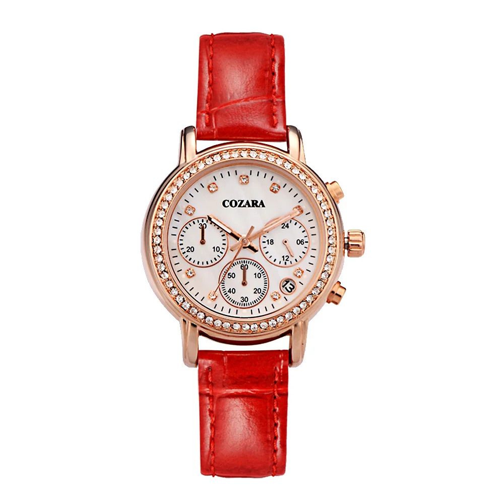 

Fashion women watch multi-function personality watch 30 meter waterproof calendar Quartz watch red leather CASIMA # 1010