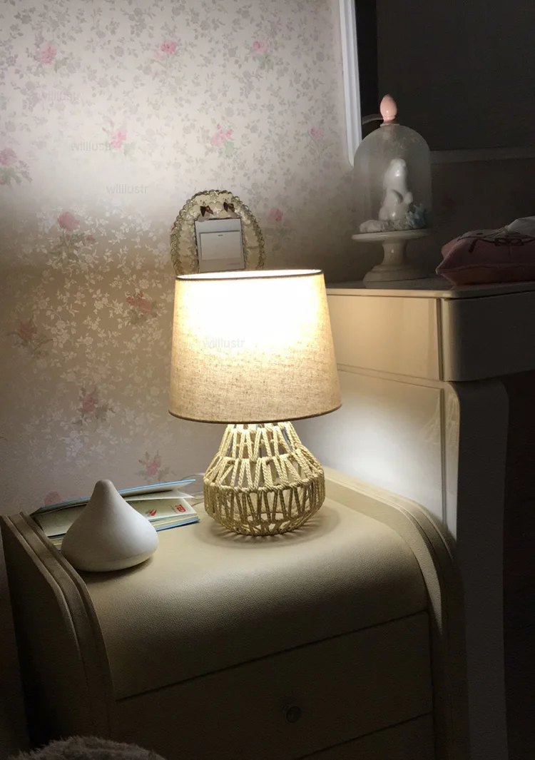 Современная лампа настольная ручной работы ручной вязки пеньковая веревка настольная лампа гостиная спальня настольная подсветка ткань тенты прикроватная настольная лампа