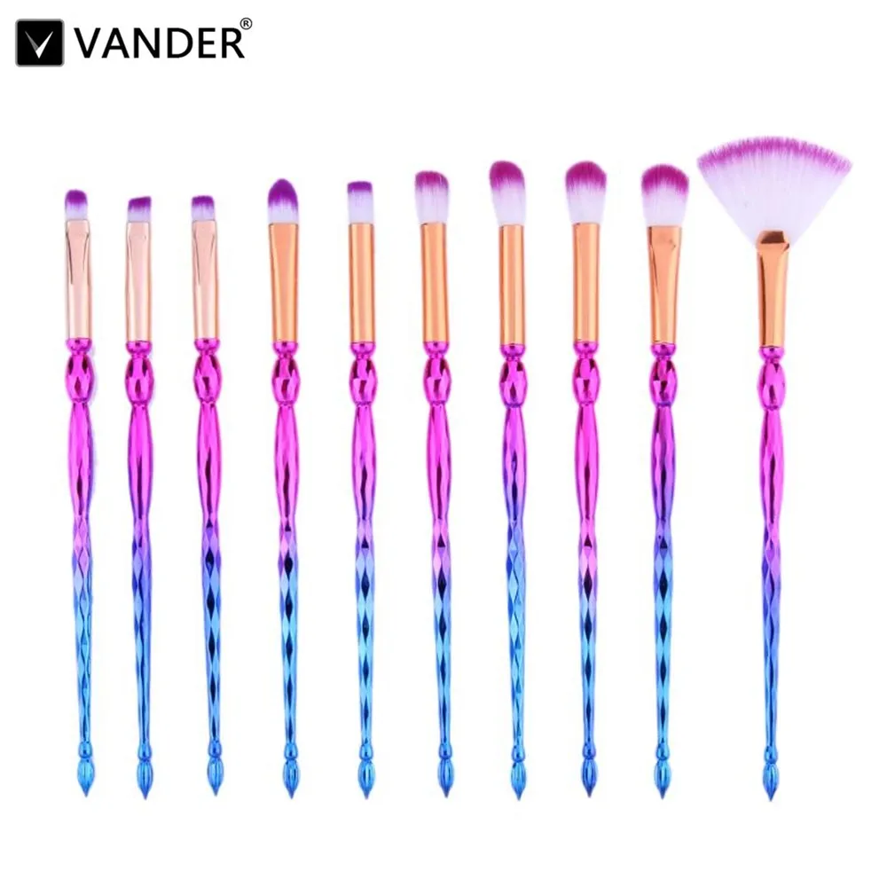 10PCS Nice Professional Gradient Color Makeup Brushes Set Base Eyeshadow Eyeliner Lip FAN make-up Contour Kabuki Blending Tools | Красота и