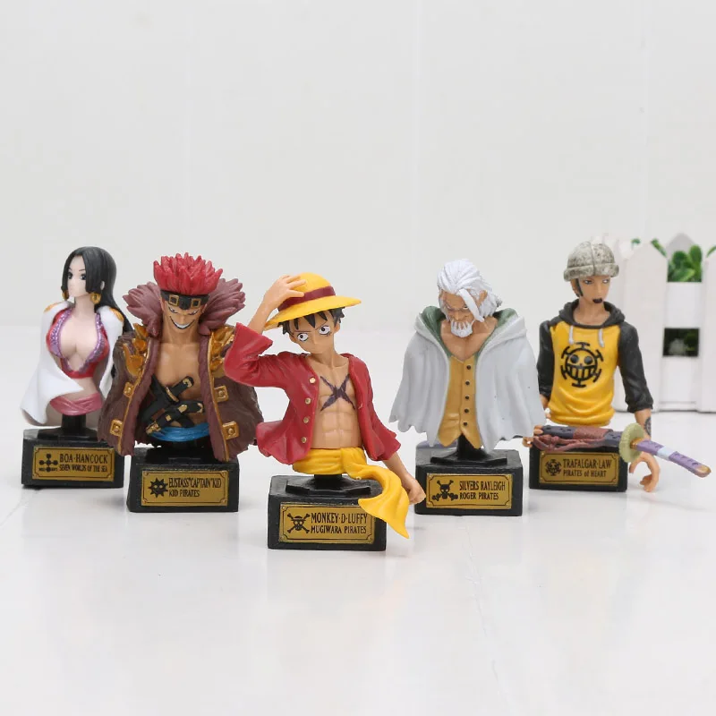 

6cm 5pcs/set Japanese Anime Cartoon One Piece Luffy Law Boa Silvers Rayleigh Eustass Kid Bust Statue PVC Action Figures toy