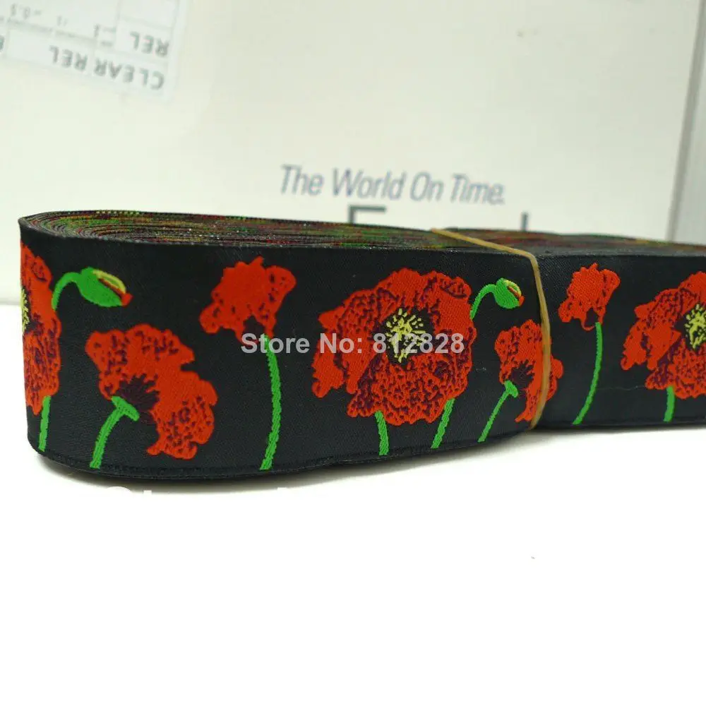 1 1/2 'ར мм Широкие цветы Поппи черный тон Европейская жаккардовая лента|jacquard