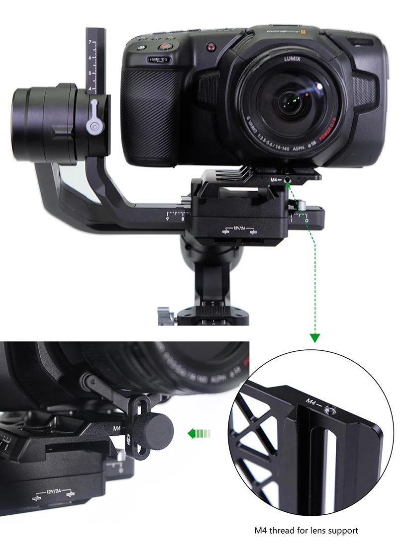 Lanparte Adaptateur de cam/éra d/écal/é pour DJI Ronin S Support cardan sur BMPCC Blackmagic Pocket Cinema Camera 4K