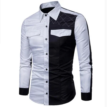 

New Arrived 2018 Men's Turn-down Collar Shirts Long Sleeve Patchwork Dress Shirts Male Fashion Casual Shirts Plus Size M-3XL