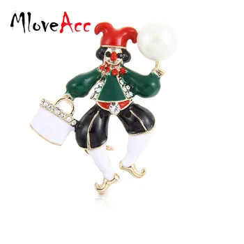

MloveAcc Imitation Pearl Brooch Pin Enamel Circus Clown Brooches Crystal Bag Accessories Garment Badge bijoux Women Party Broach