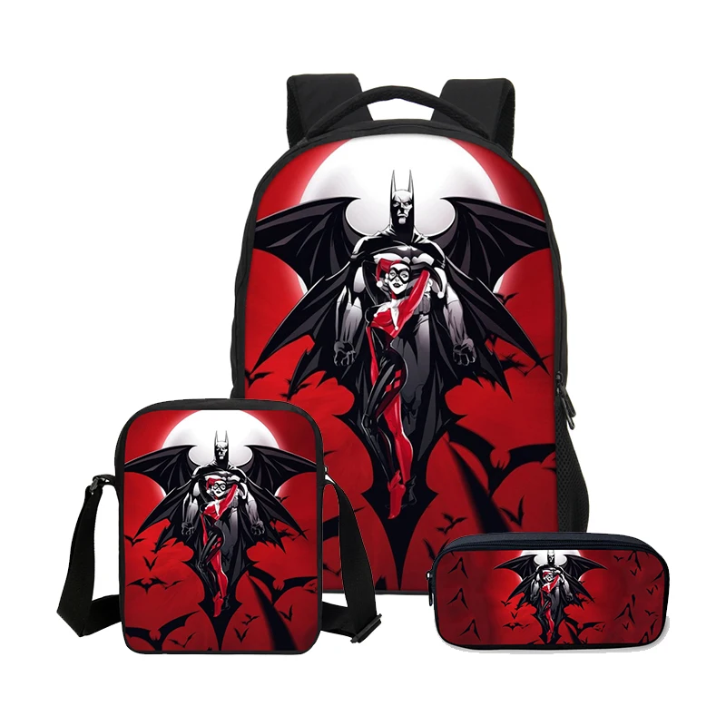 VEEVANV Backpacks For Boys Girls Fashion Cool Super Hero Batman Printing 3 Pcs Set School Bag Children Bookbag Shoulder Bags