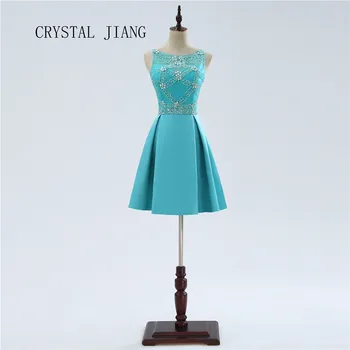 

Real Photo 2020 Short Dress Satin Crystal Beaded Custom made A Line Short Cheap Cocktail Dresses