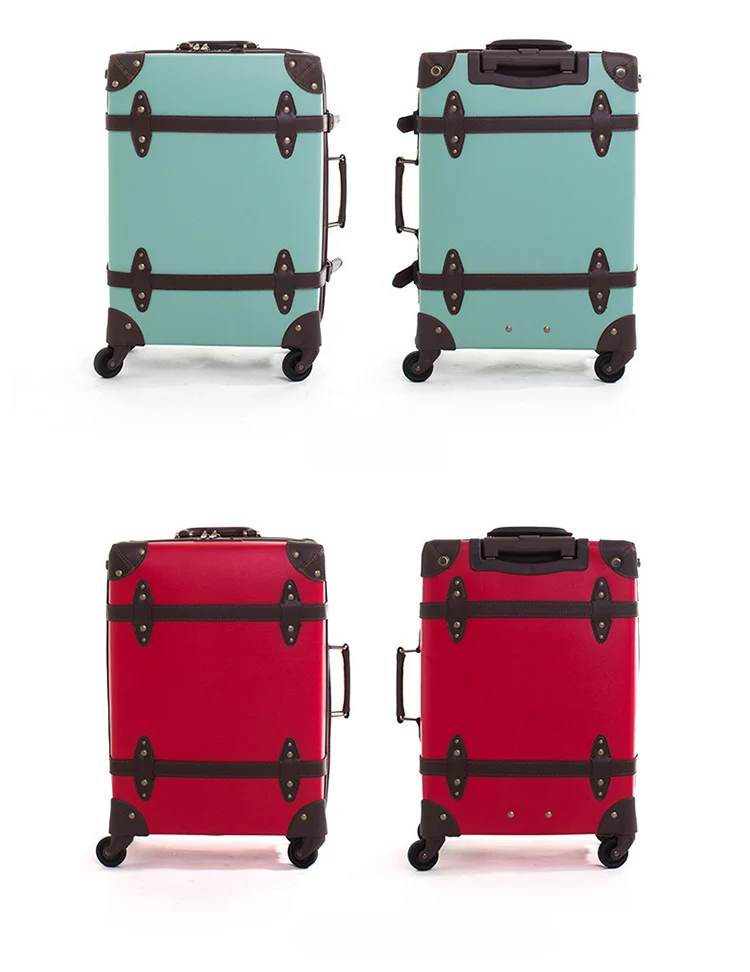 Винтаж дорожного чемодана колеса кожа прокатки Чемодан Spinner Для женщин ретро тележки 20/24 дюйма кабина сумка Для мужчин носить на
