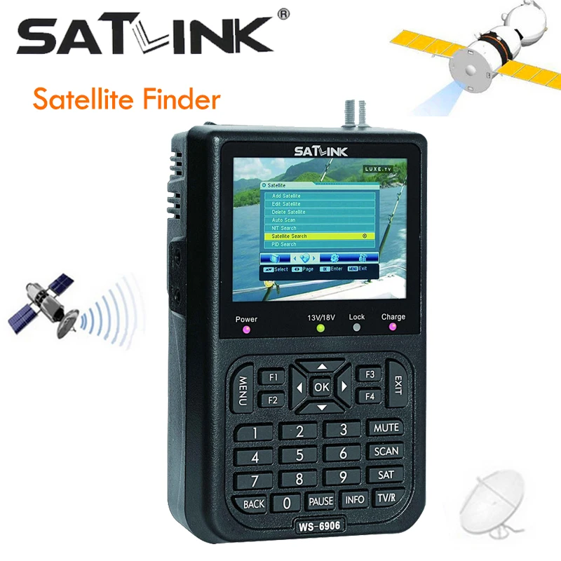 

Satlink WS-6906 Digital Satellite Meter Satfinder HDDVB-S FTA High Definition MPEG-2 Satellite Signal Finder 3.5inch LCD Display