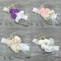 12pcs/lot Satin Flower Matching Sparking Rhinestone Pearls on Lace Headband Baby Headband Vintage Headband