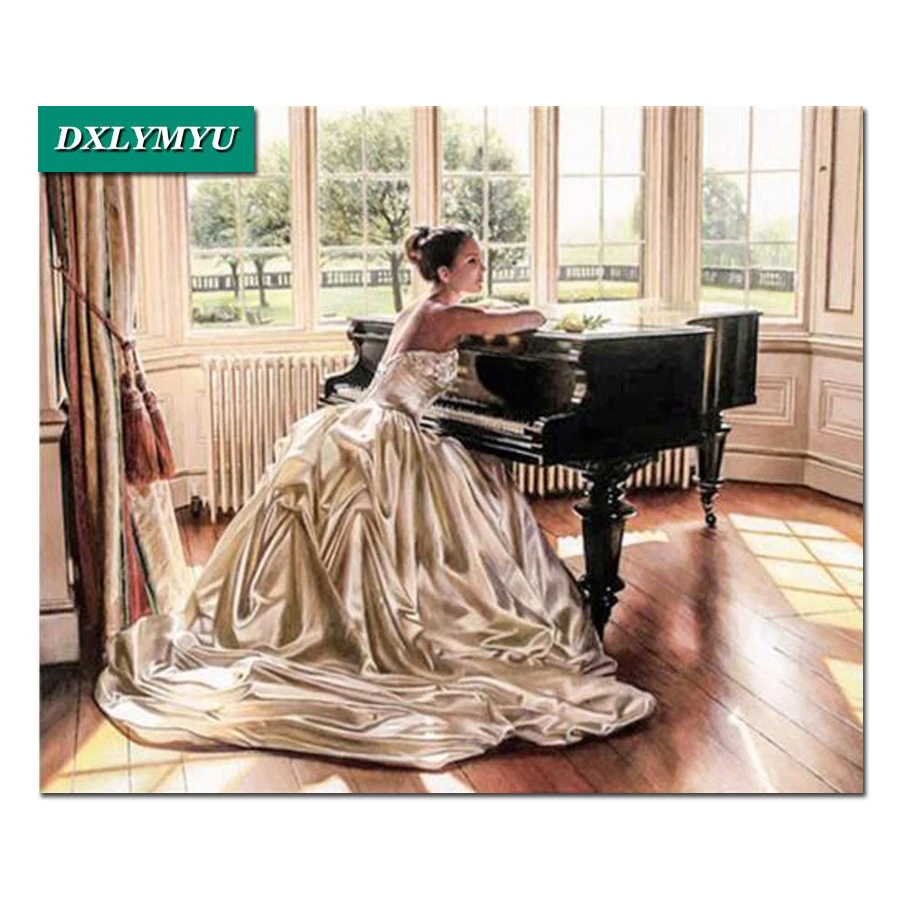 

Diamond Mosaic Handmade Cross Stitch Crystal square Diamond painting Sets Unfinish Decorative Diamond Embroidery Piano girl