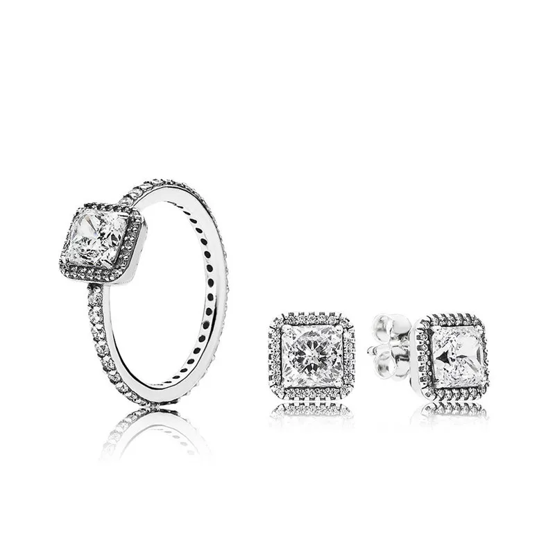 

Pandulaso Timeless Elegance Silver Rings & Stud Earrings for Women Wedding Jewelry Sets Clear CZ Crystal Silver 925 Jewelry Gift