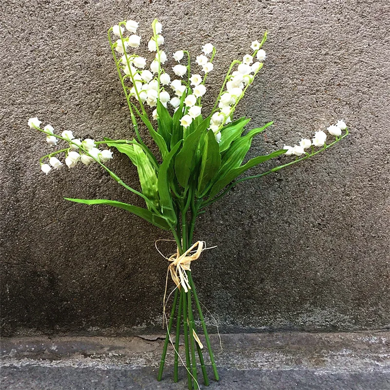 12pcs Artificial Flower White Lily Of The Valley Faux Plastic Lily Of