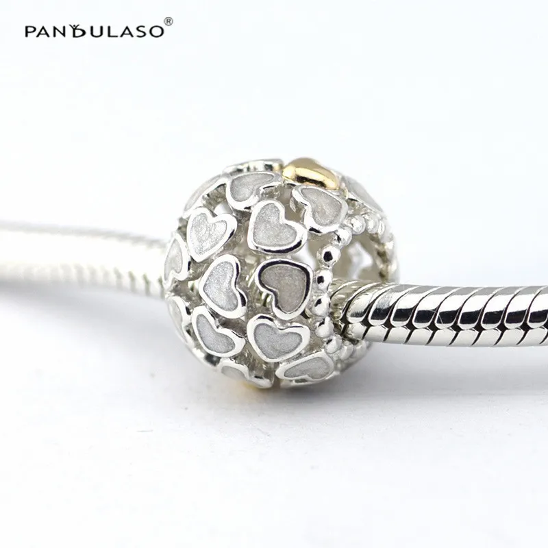 

Pandulaso Abundance of Love Silver Beads Fit Women DIY Charms Bracelets & Bangles Golden Heart Round Beads for Jewelry Making