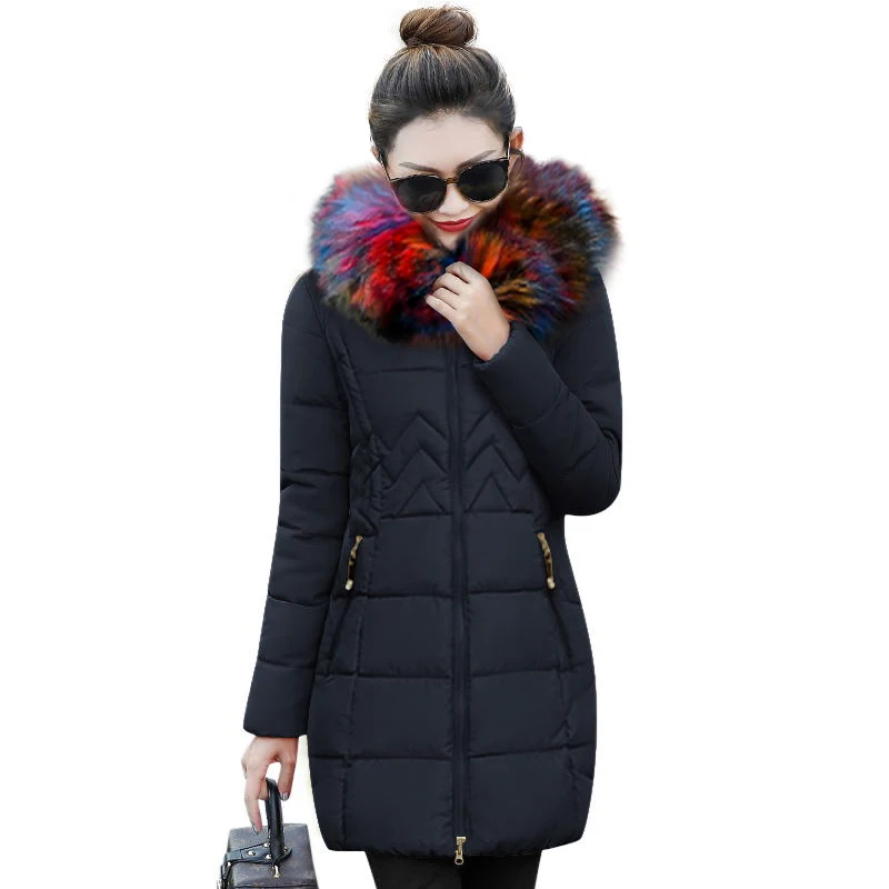 Зимняя женская куртка, новинка, модная Большая Меховая хлопковая стеганая куртка с капюшоном, женская тонкая парка, Женская Стеганая куртка, зимнее пальто для женщин - Цвет: red 4