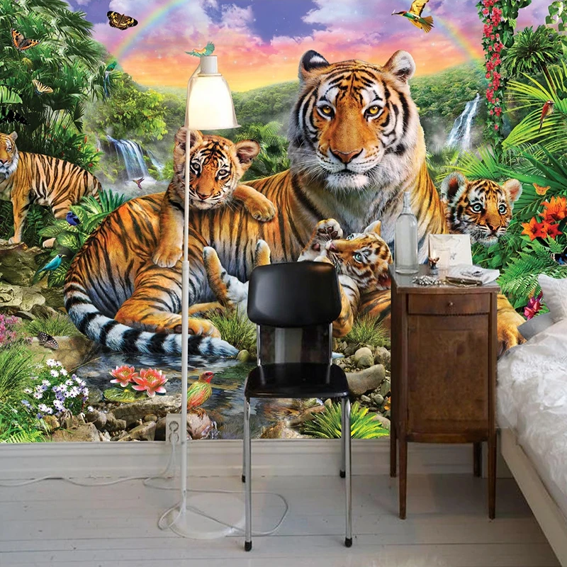 Papel de parede de foto personalizado Papéis de parede de tigre 3D mural  quarto sala de estar sofá TV pano de fundo 3D murais de parede rolo de  papel