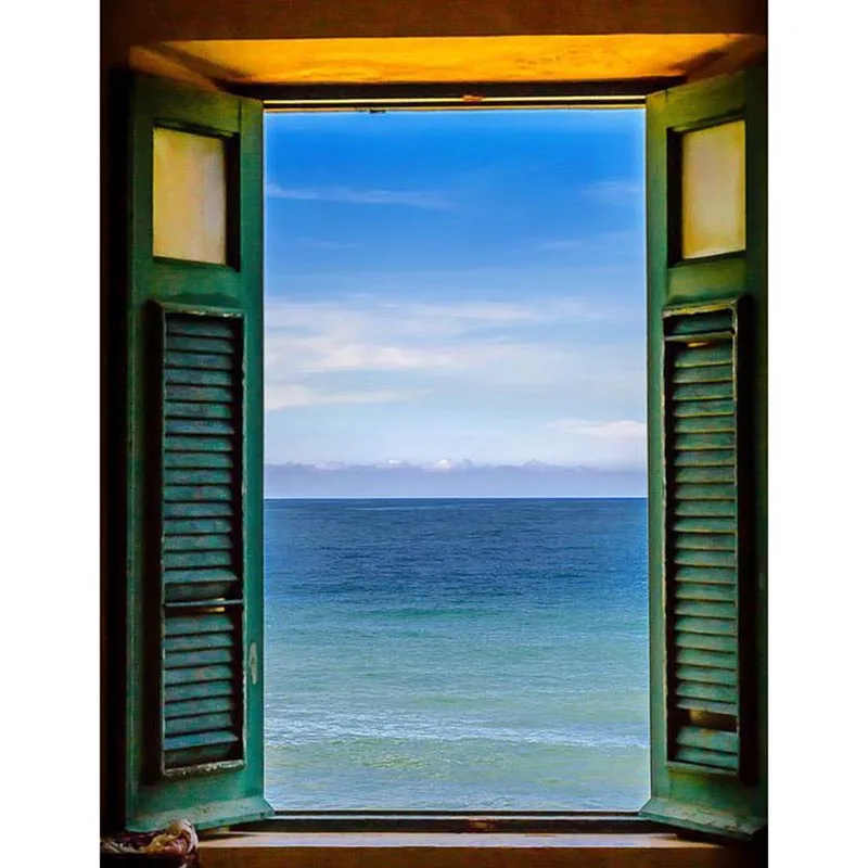 Вид из деревенского окна. Безмятежность в окне. Раннее утро в окне. Открытое окно человек. Окно на море.