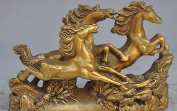

6" chinese fengshui brass Auspicious lucky Seccess 3 Steed Gallop horse statue
