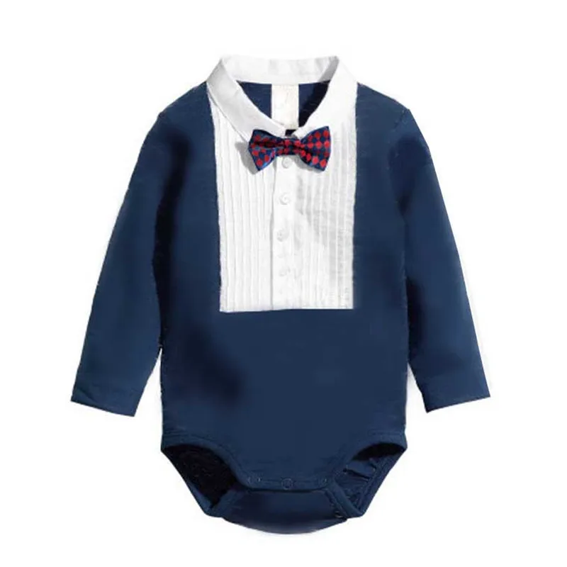 Детские комбинезоны; хлопковая одежда для маленьких мальчиков в джентльменском стиле; Одежда для новорожденных; белая футболка с галстуком; Roupas Bebe; Комбинезоны для младенцев - Цвет: blue