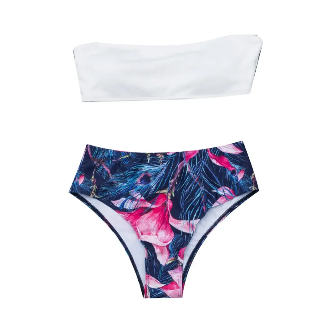 

19032 Sexy Swimsuit Print Tube Top One Shoulder Split High Waist Swimsuit European And American Summer Sexy Bikini