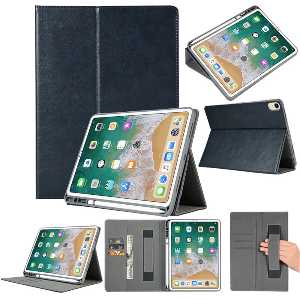 Новейший для iPad Pro 12.9in релиз кожаный бумажник Folio чехол с подставкой, с отделением для карточек чехол - Цвет: dark blue