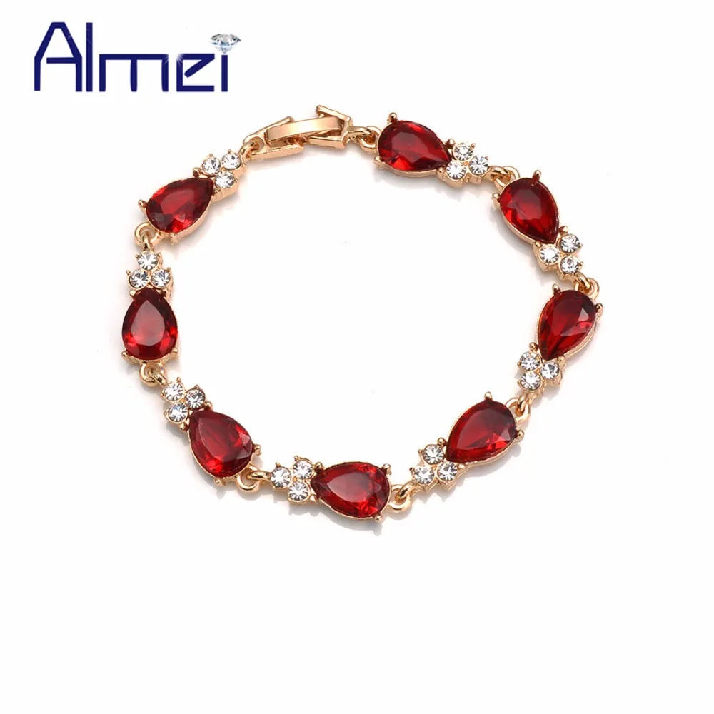 Almei Red Bracelets for Women Alloy Tennis Charms Bracelet Valentine's