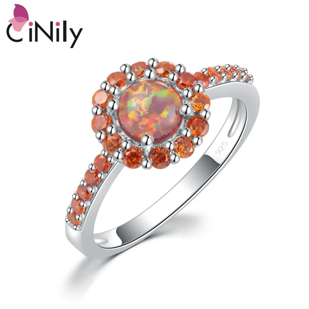 

CiNily Large Orange Fire Opal Stone Round Garnet Filled Rings Silver Plated Finger Ring Vintage Retro Party Jewelry Woman Female