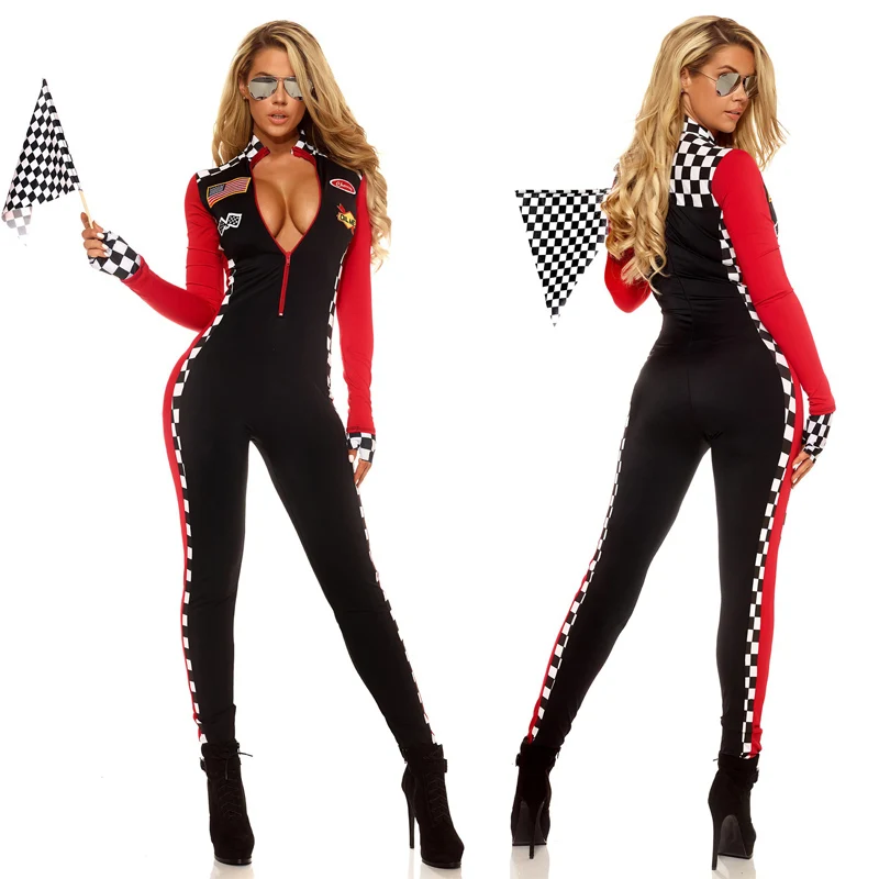12.47US $ 48% OFF Women Sexy Race Car Driver Costume Racing Girl Jumpsuit C...