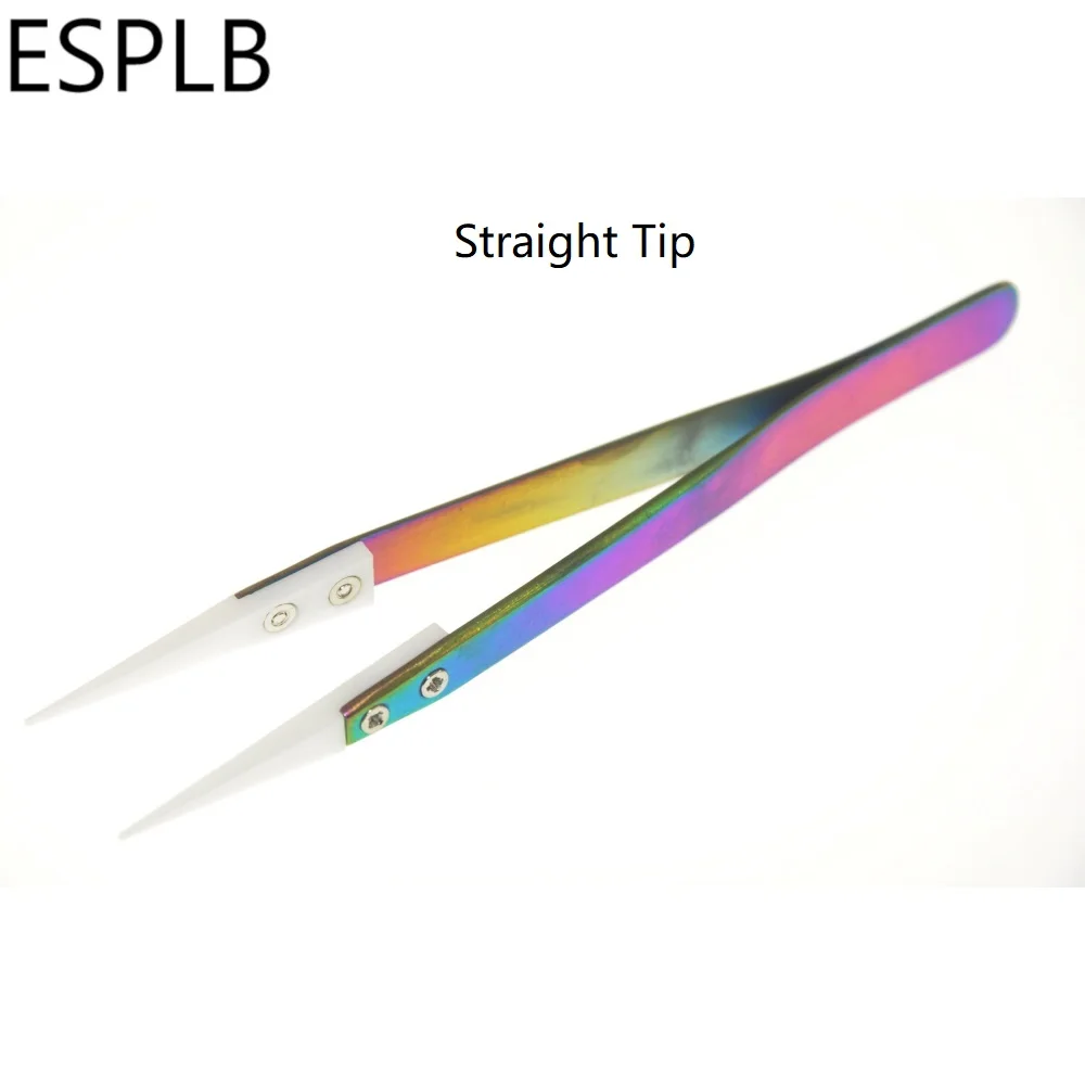 ESPLB Rainbow Ceramic Tweezers Stainless Steel Cigarette Heat Resistant Antistatic Plating Precision Straight Curved Tweezers precision tweezers esd anti static tweezers ceramic tweezers