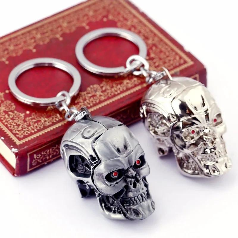 

HSIC Movie Terminator Keychain Cool 3D Skull Head Metal Key Chains Terror Skull Key Holder Figure Chaveiro Men Jewelry HC11520