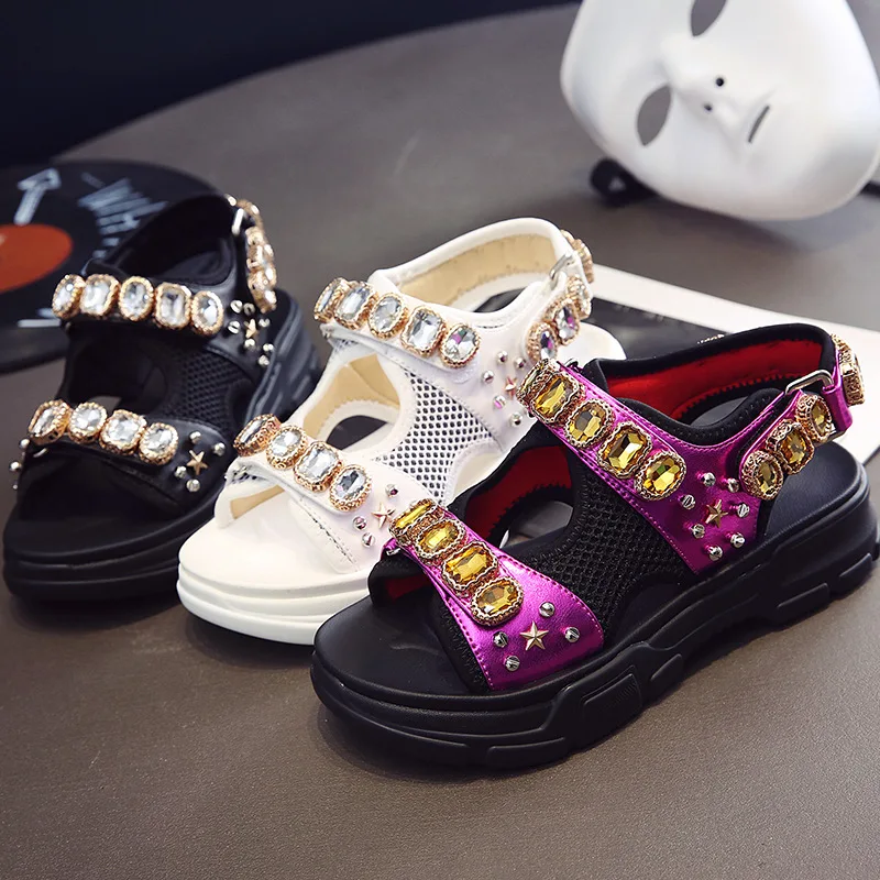 Женская обувь с кристаллами Массивные босоножки Стразы sandalias mujer Брендовая на