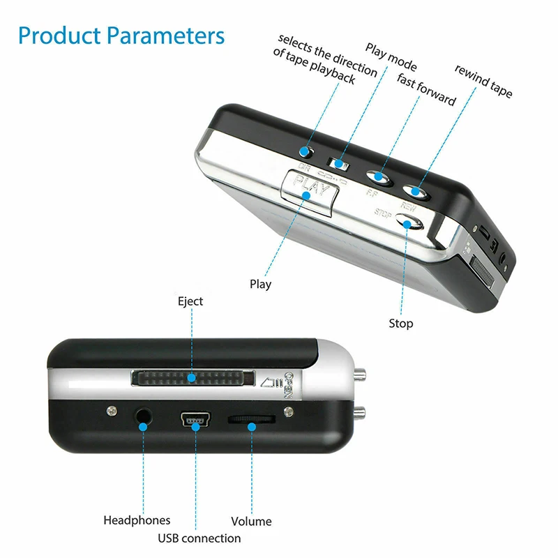 USB2.0 Портативный клейкие ленты к ПК Супер кассеты в MP3 аудио CD Музыка цифровой преобразователь игрока записывающее устройство+ наушники