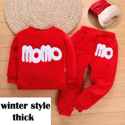 Осенне-зимние комплекты одежды для мальчиков и девочек спортивные костюмы теплая детская одежда детская куртка с рисунком, штаны новогодний костюм с длинными рукавами - Цвет: red