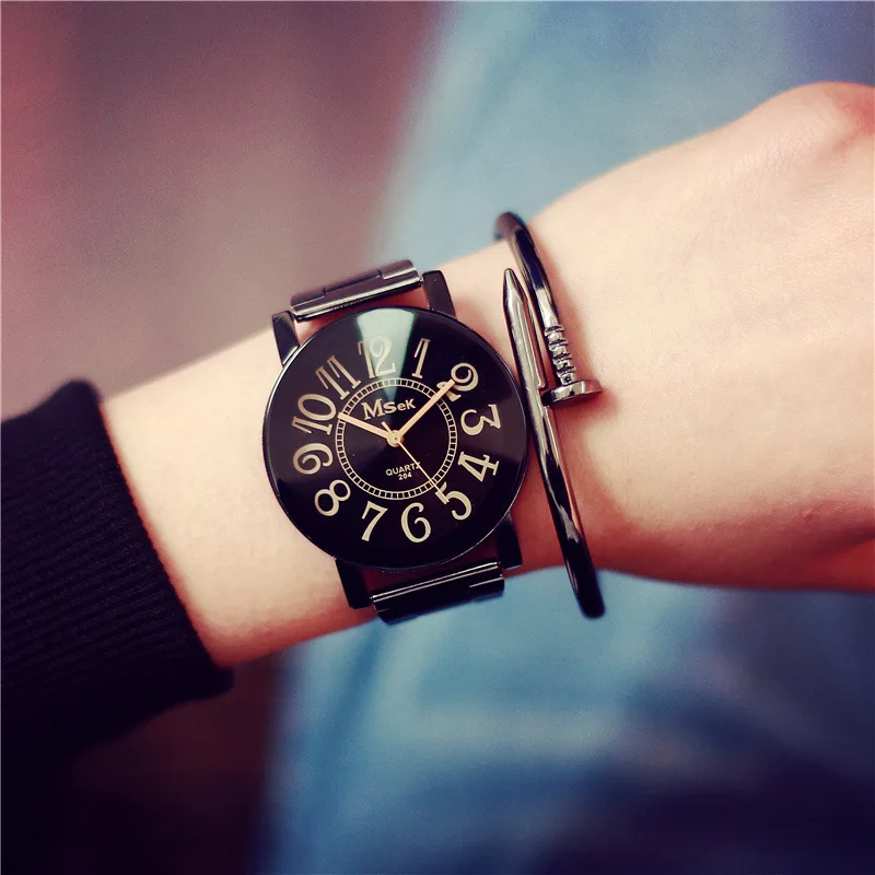 Fashion Brand Msek Big Number Full Stainless Steel Quartz Watch
