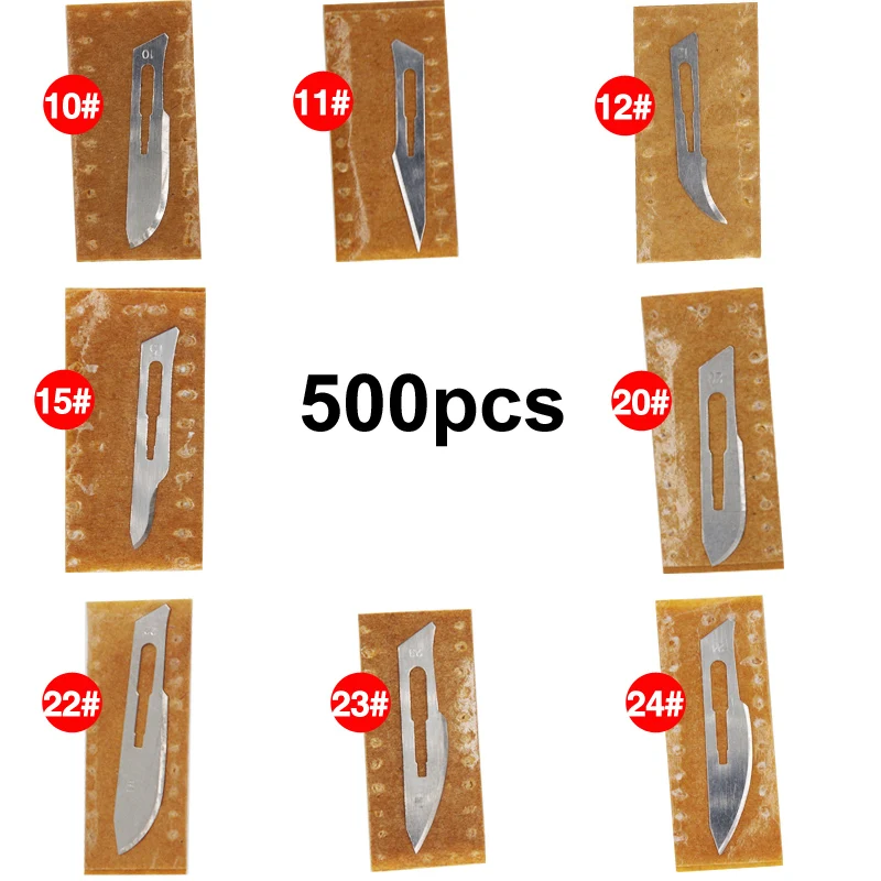 500pcs Blade 10# 11# 15# 20# 23# 24# Surgery Scalpel Opening Repair Tools Knife for Disposable Sterile/Mobile Phone/Beauty/DIY