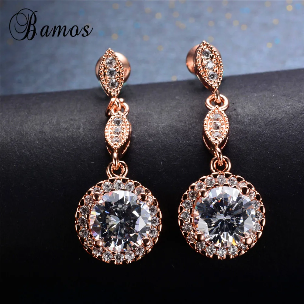 

Crystal White Blue Green Color Rose Gold Round Earrings For Women New Year Gifts Pendients Mujer Aretes Ear0031-RG